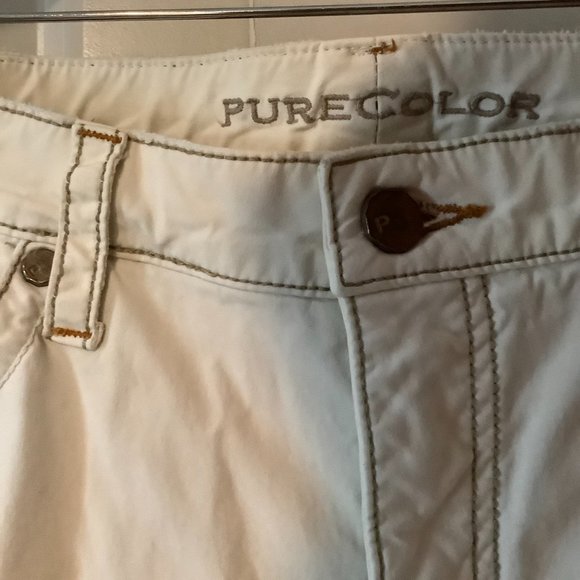 Cream Flare Pants Size 29 Pure Color Regular Length Contrast Stitching Cotton - Picture 2 of 7